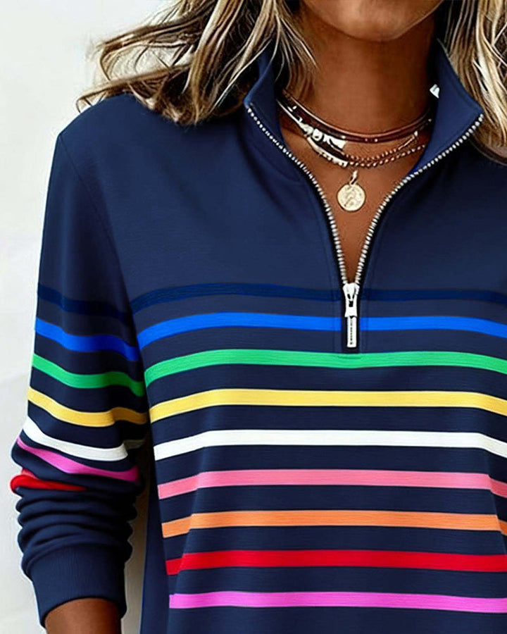 ARCADIA | Mode Sweatshirt with Half Zipper and Rainbow Stripes