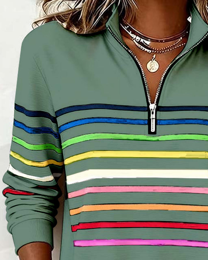 ARCADIA | Mode Sweatshirt with Half Zipper and Rainbow Stripes