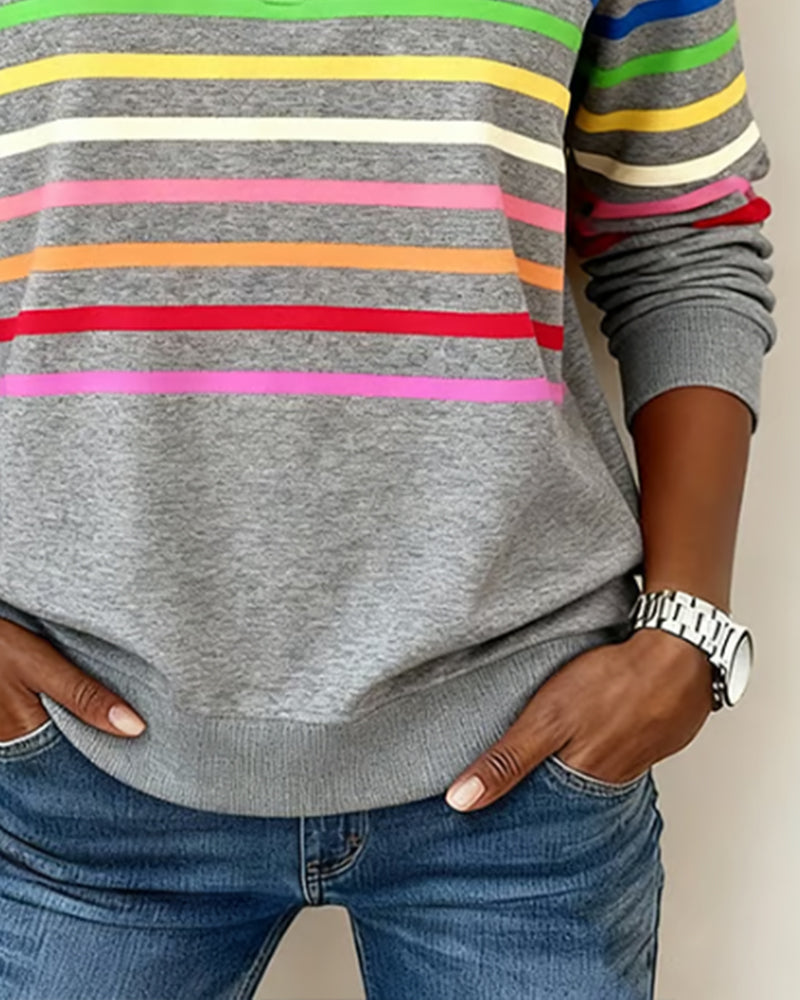 ARCADIA | Mode Sweatshirt with Half Zipper and Rainbow Stripes