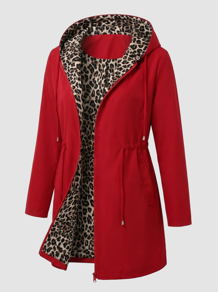 Reversible Hooded Coat with Leopard Print