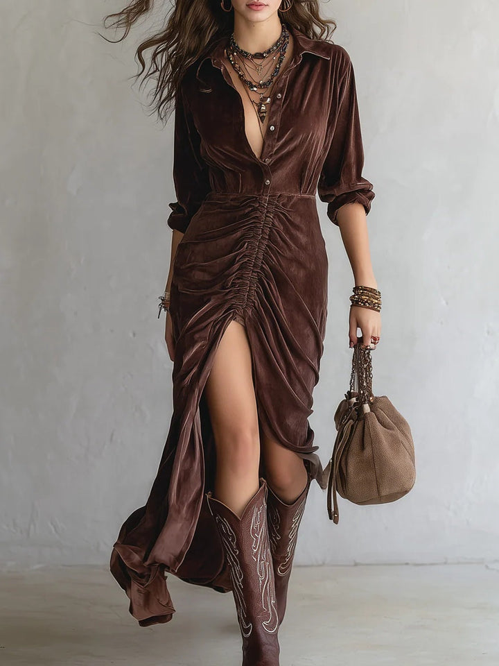 Lunori™ Thalisse | Midi Dress in Pleated Velvet