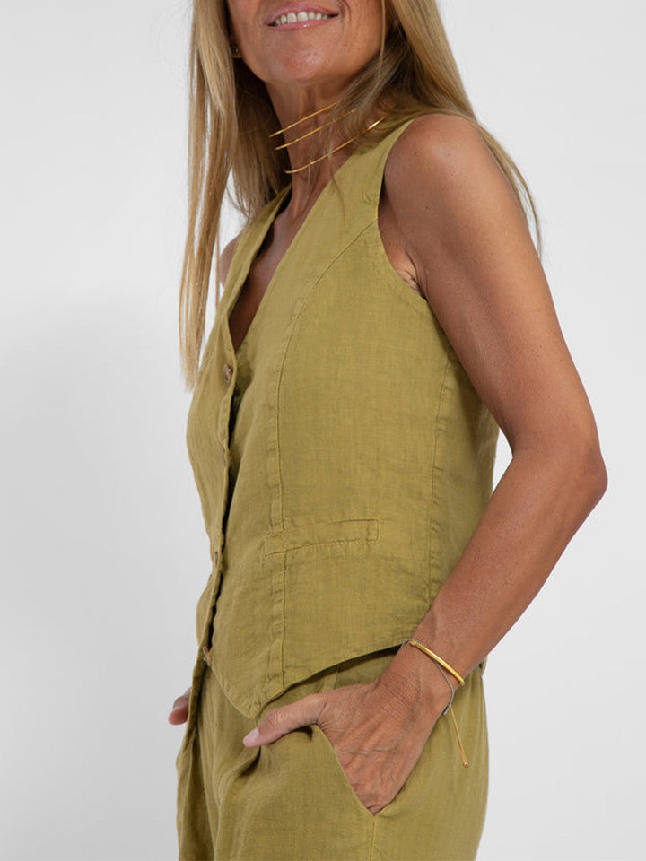 Aira - Buttoned Vest &amp; Wide-Leg Trousers Set